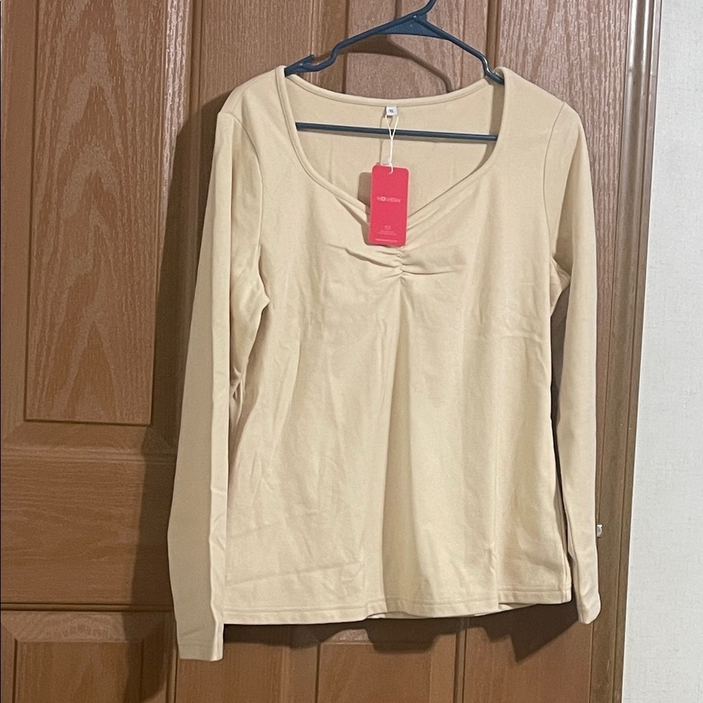 Elegant Beige Long Sleeve Top